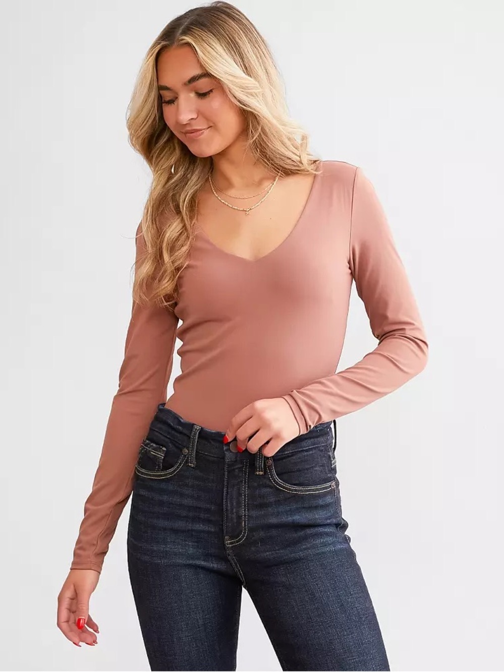 Z Supply So Smooth V-neck Long Sleeve Bodysuit (Medium)
